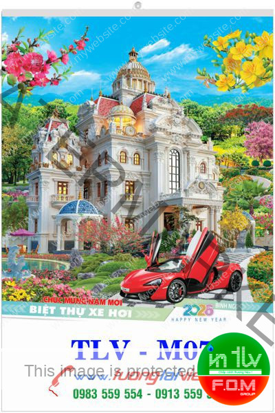 In lịch 7 tờ Biệt thự xe hơi