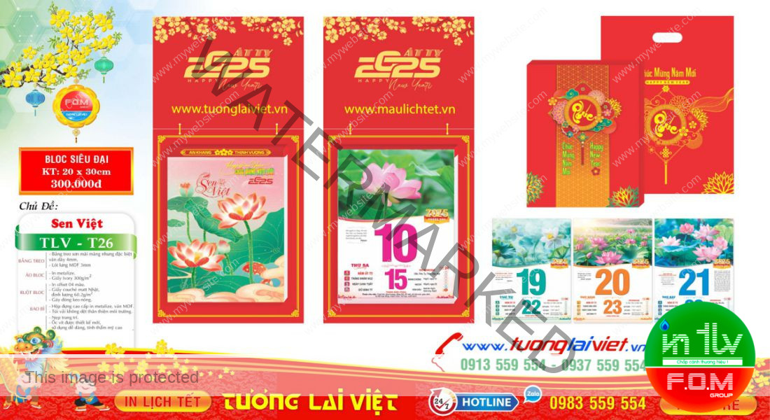 Mẫu Lịch Bloc Bìa Treo Sơn Mài