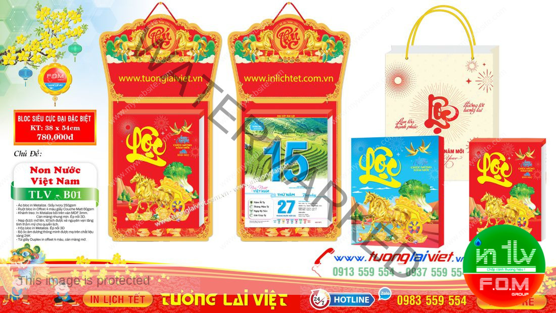 Lịch Bloc khổ lớn 38x54 Chữ Phúc
