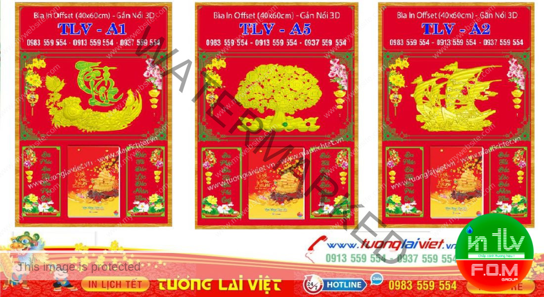 Mẫu Lịch Tết Dán Chữ Nổi 3D